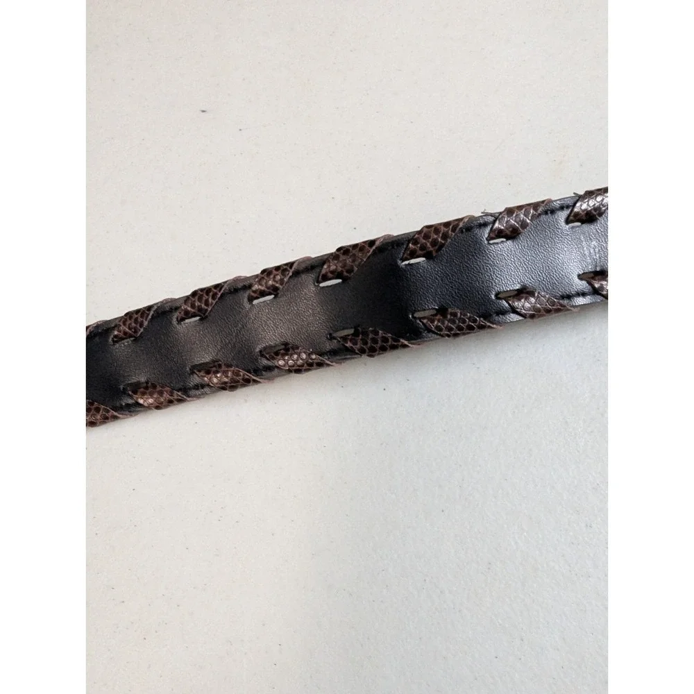 Vintage 90s Brown Lizard Embossed Braided Belt Silver O-Ring Buckle Reptile